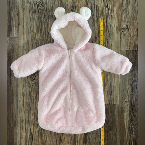 Petit Monde Hooded (w/Ears) Baby Bunting Pink Sherpa Lined 0-3 Mos Winter Gear - Picture 5 of 8